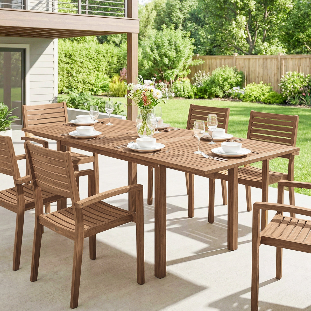 Extending Garden Table, Acacia Wood Outdoor Dining Table For 6-8