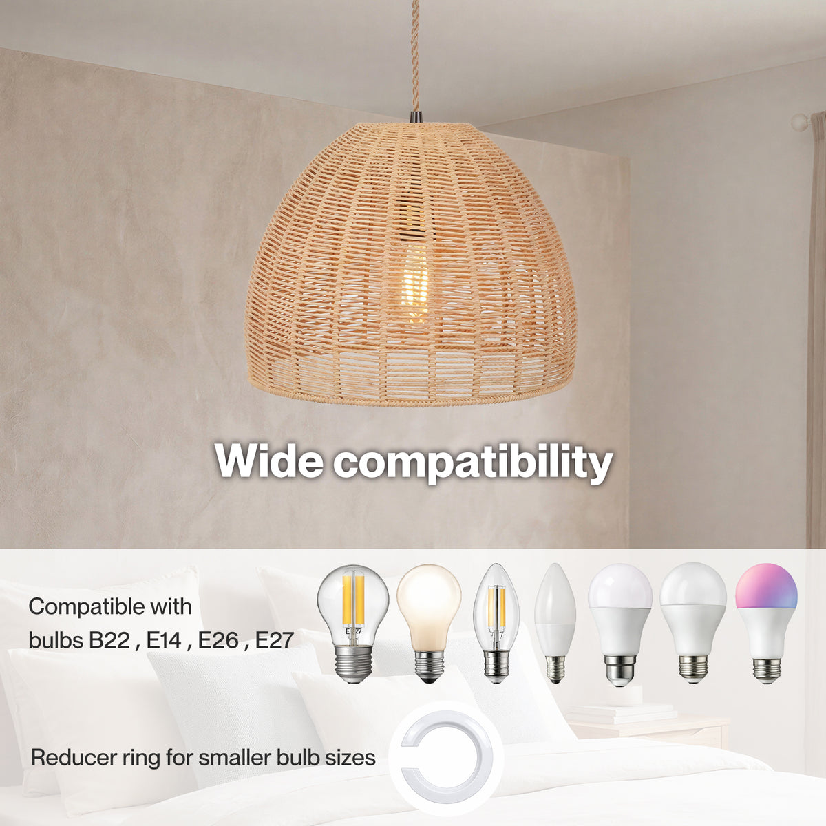 Emitto Ceiling Light Shade Pendant Woven Lampshade Natural Lightshade Easy Fit