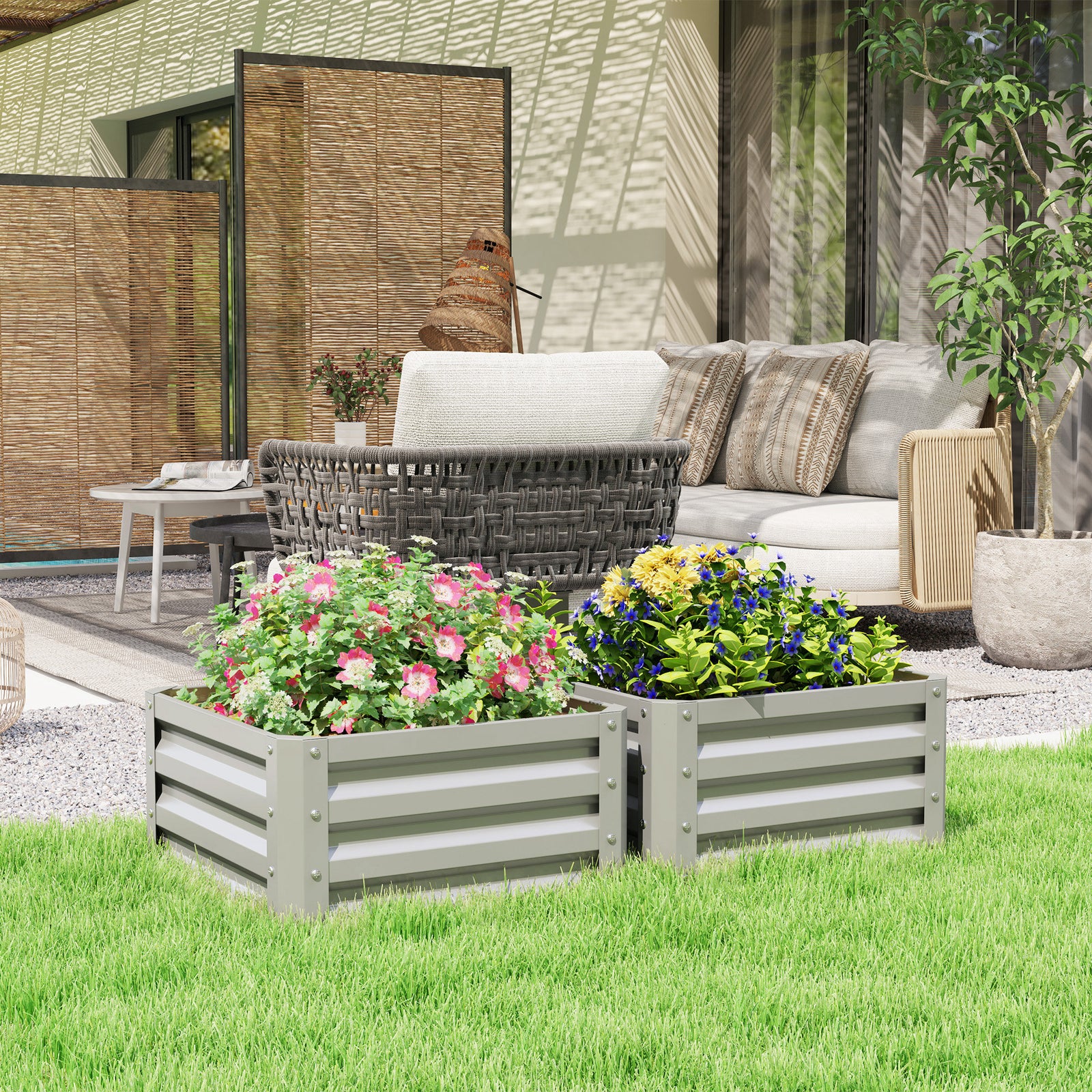 Set Of 2 Raised Garden Bed, 60x60x30.5 Cm | Light Grey