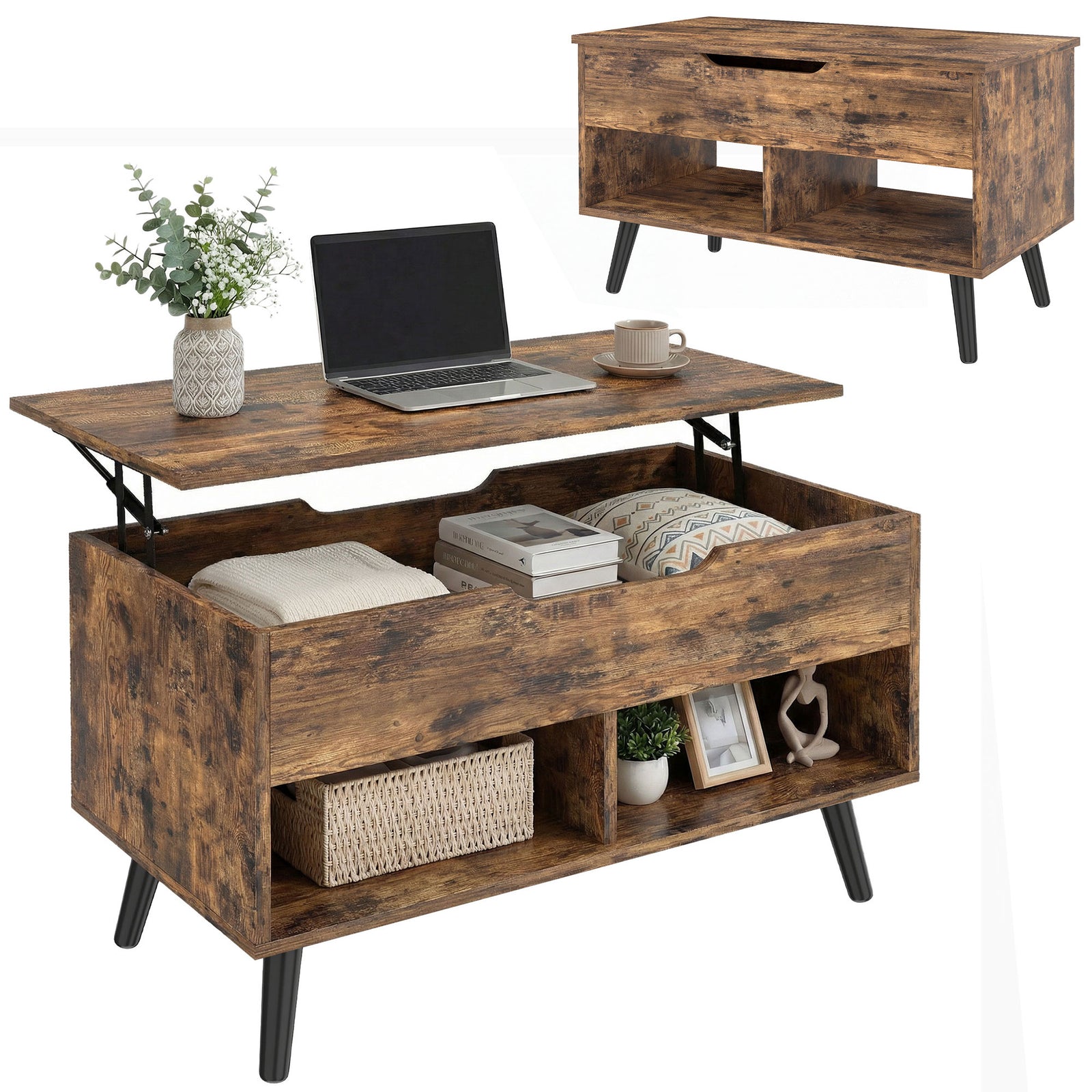 HOMCOM Lift Top Coffee Table Hidden Storage 75 Cm Rustic Brown