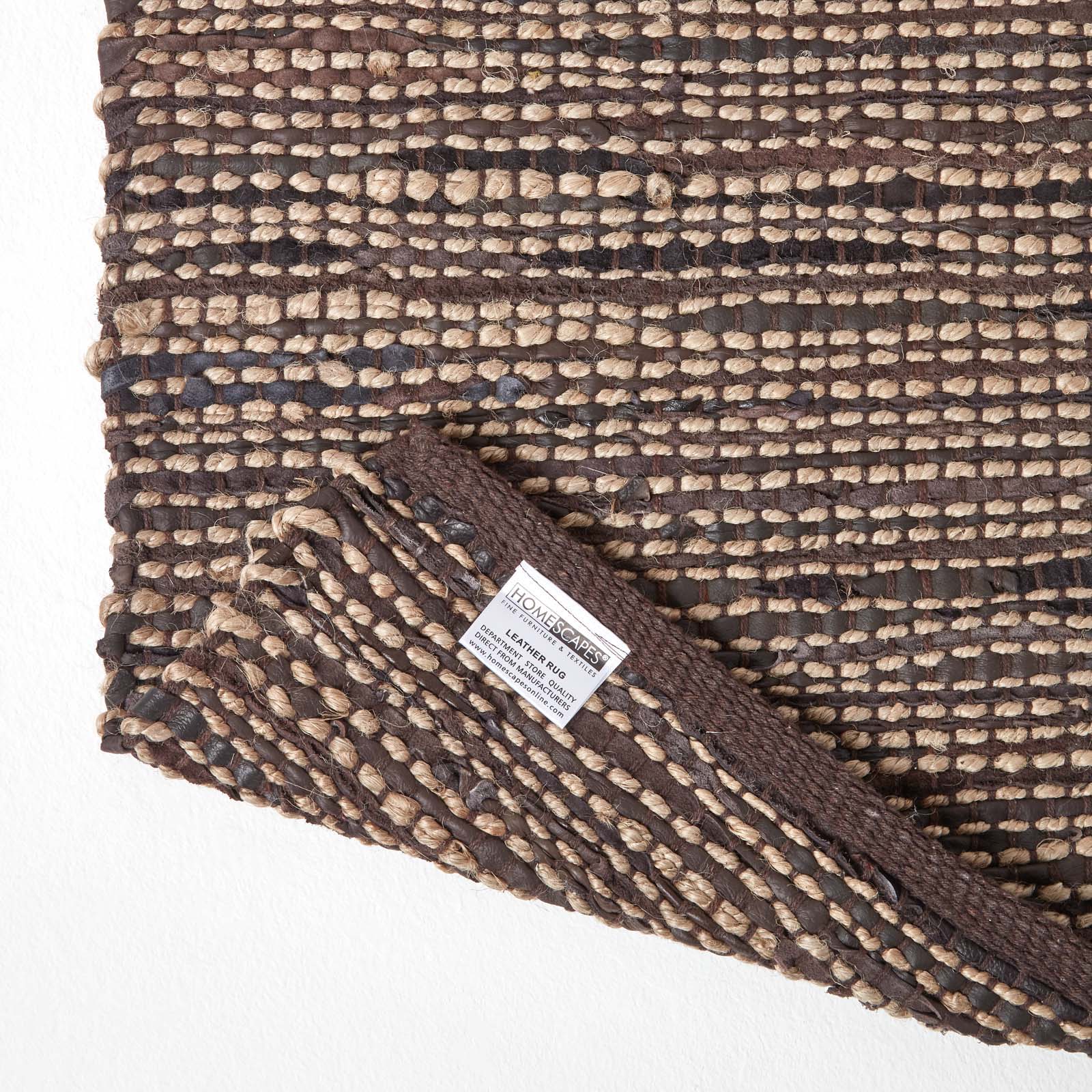 Madras Leather Hemp Rug | 120cm x 180cm | Brown