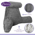 Luxurious Xl Reading Pillow Detachable Headrest, Soft Ribbed Faux Fur, Memory Foam Cuddle Cuddle Cushion Backrest | XL | Grey