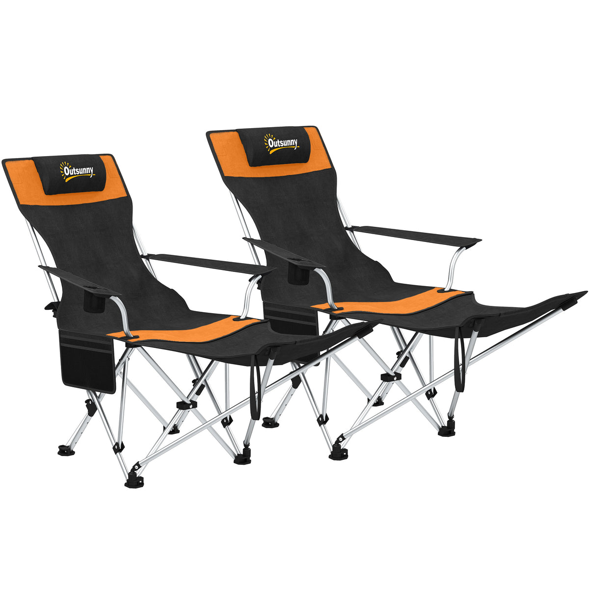 Reclining Folding Camping Chair Set, Orange/black