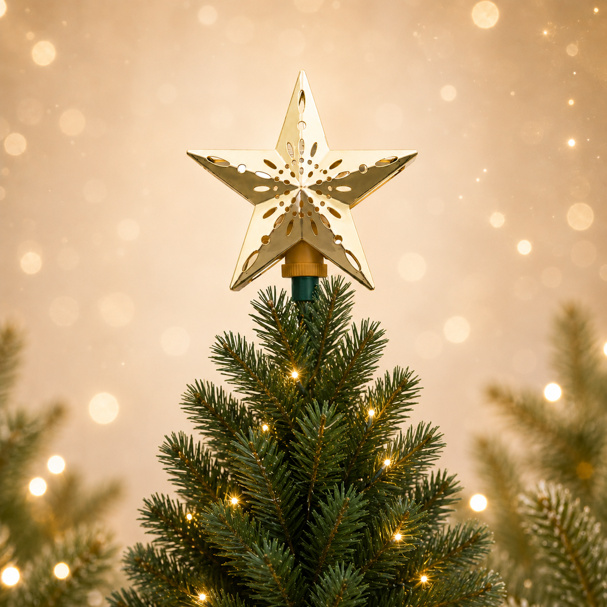 Indoor & Outdoor Living Gold Star Tree Topper-cut-out Snowflake Design