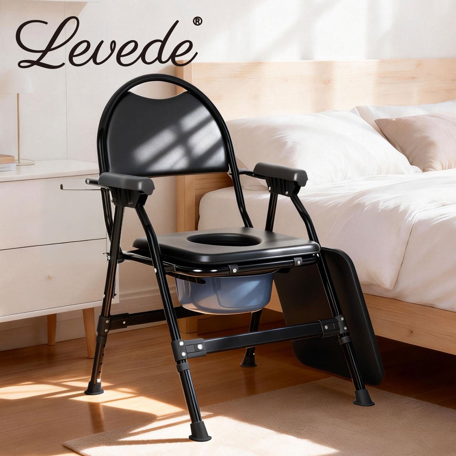 Commode Toliet Chair For Disabled Folding Adjustable Remmoveable Seat | Black