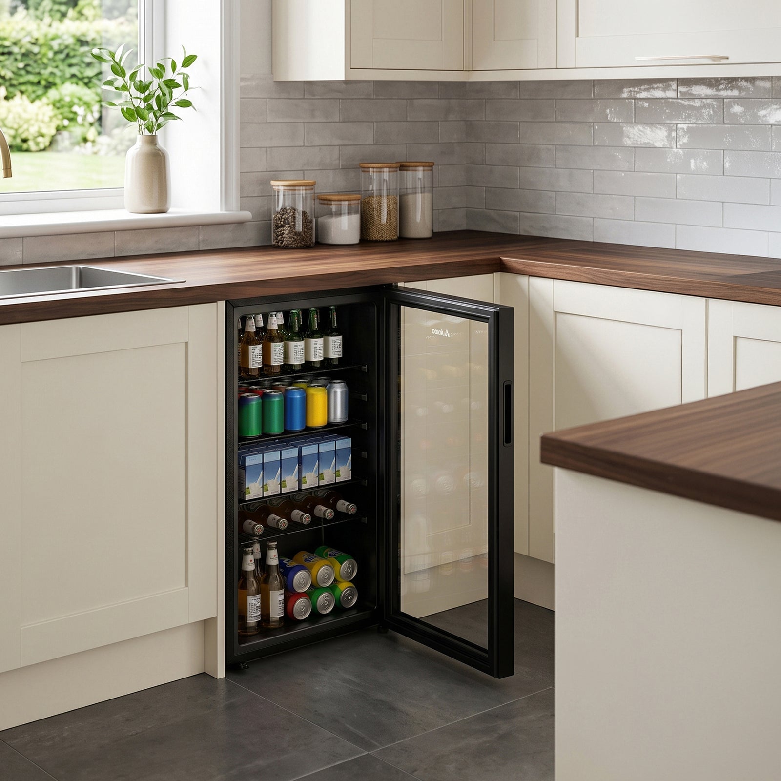 Glass Door Beverage Cooler With Led Light | 109l | Black