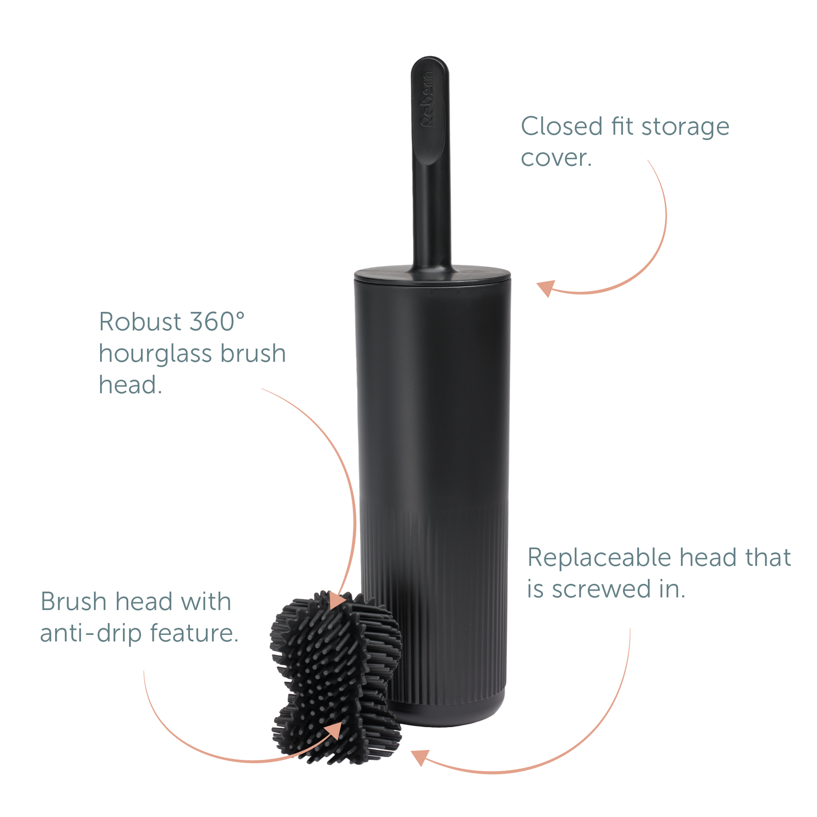Recycled Toilet Brush - Replaceable head that is screwed in - Closed fit storage cover - Made in the UK | Graphite Black