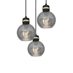 Omega Hand Made Circular Pendant Lamp With Elegant Smoked Glass Spheres Quality Matt Black Fittings With Gold Detail