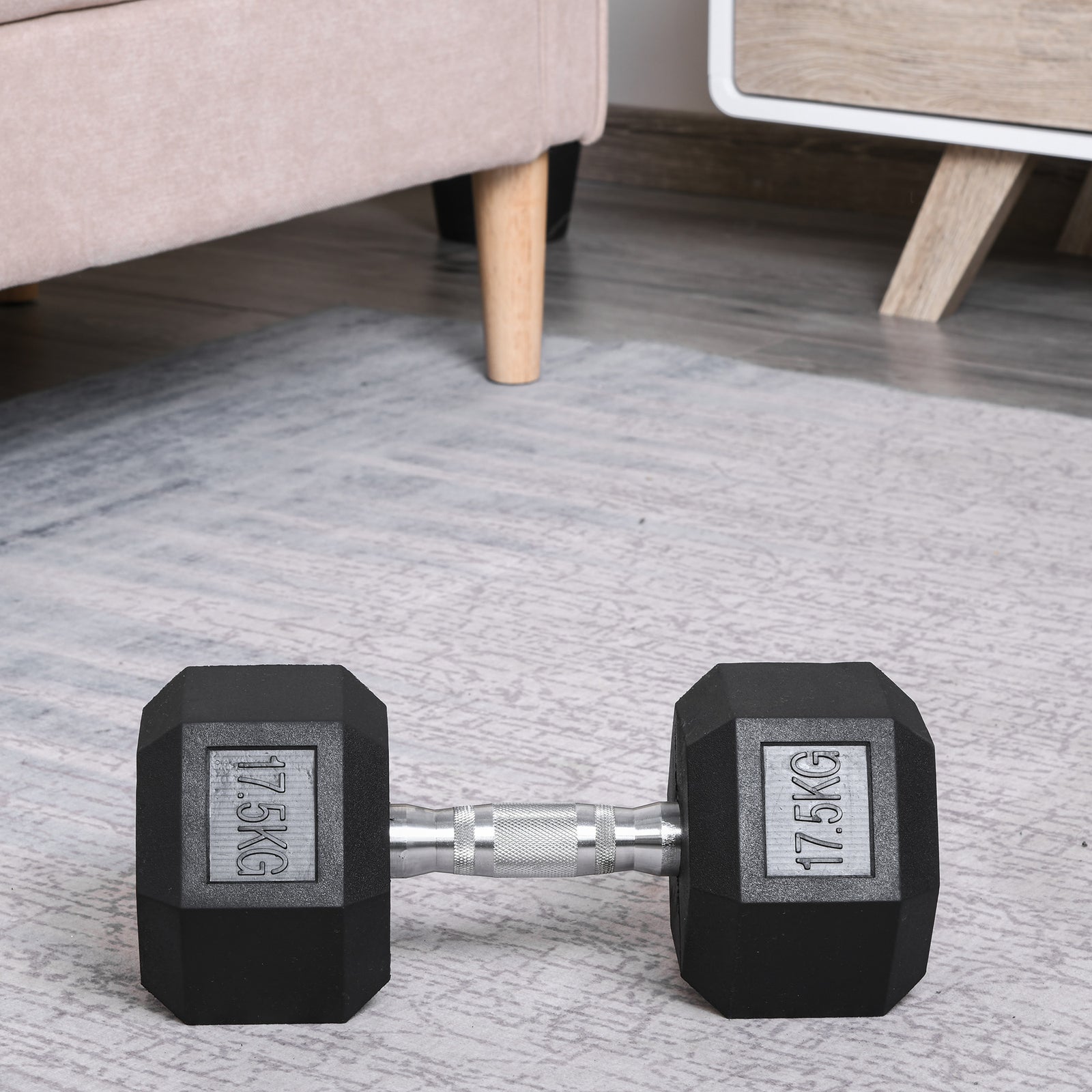 17.5kg Hex Rubber Dumbbell For Home Exercise | Black