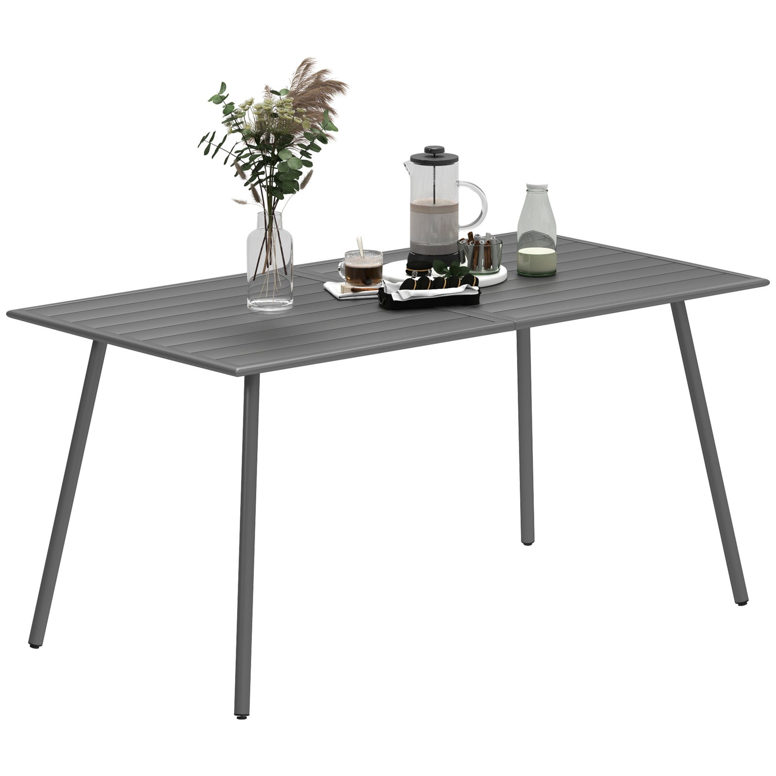 Garden Table For 4/6 Person W/ Slat Top, Steel | Large | Gray