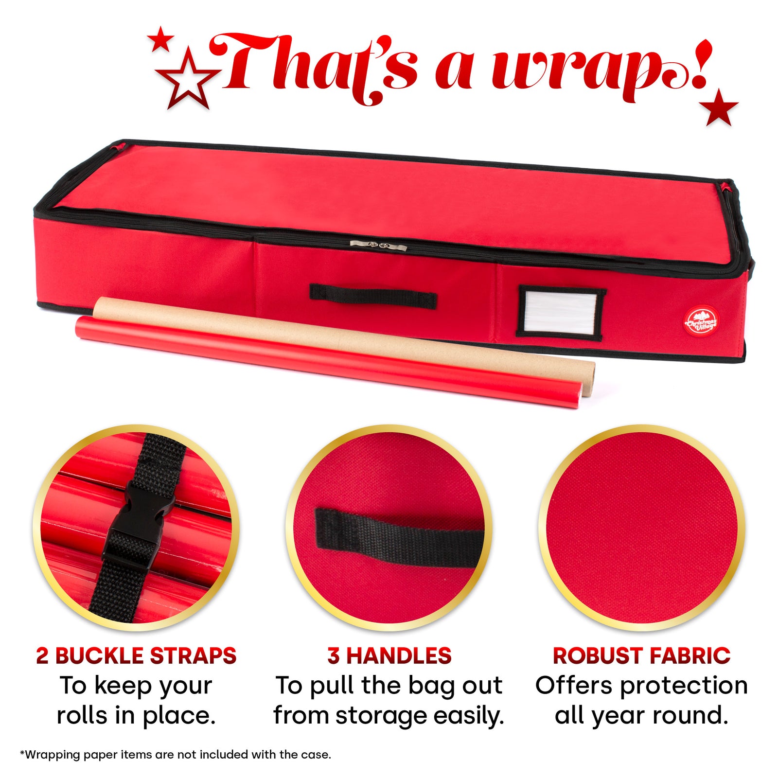 Fabric Wrapping Paper Storage Bag Red With Handles And Pockets