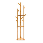 Wooden Coat Rack Stand With 3 Shelves For Entryway