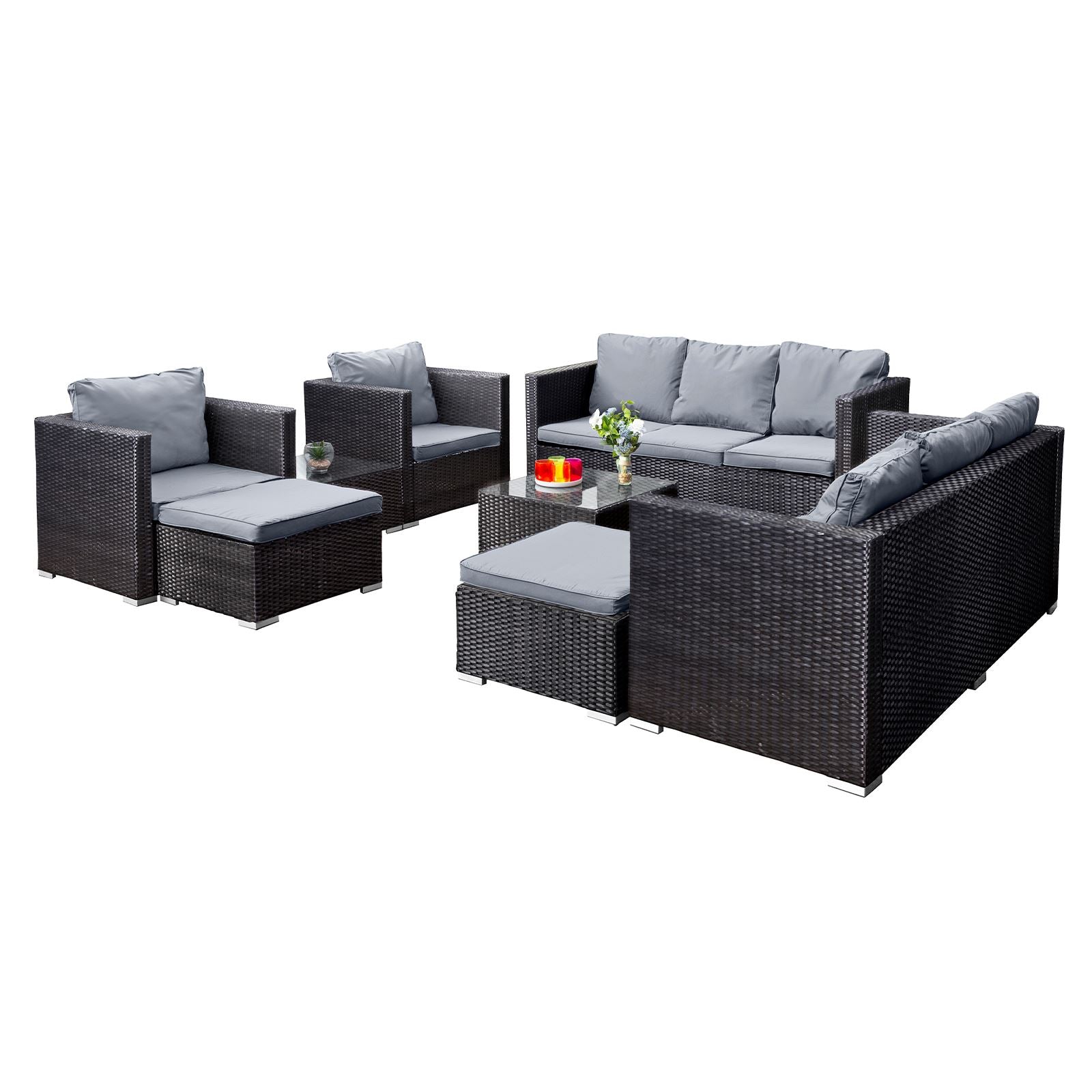 Acorn Deluxe Rattan 10 Seat Modular Sofa Set | Black