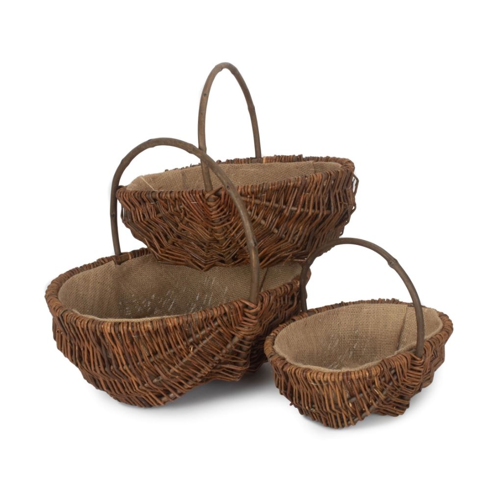Wicker Oval Unpeeled Willow Garden Trug | Set-of-3 | Brown