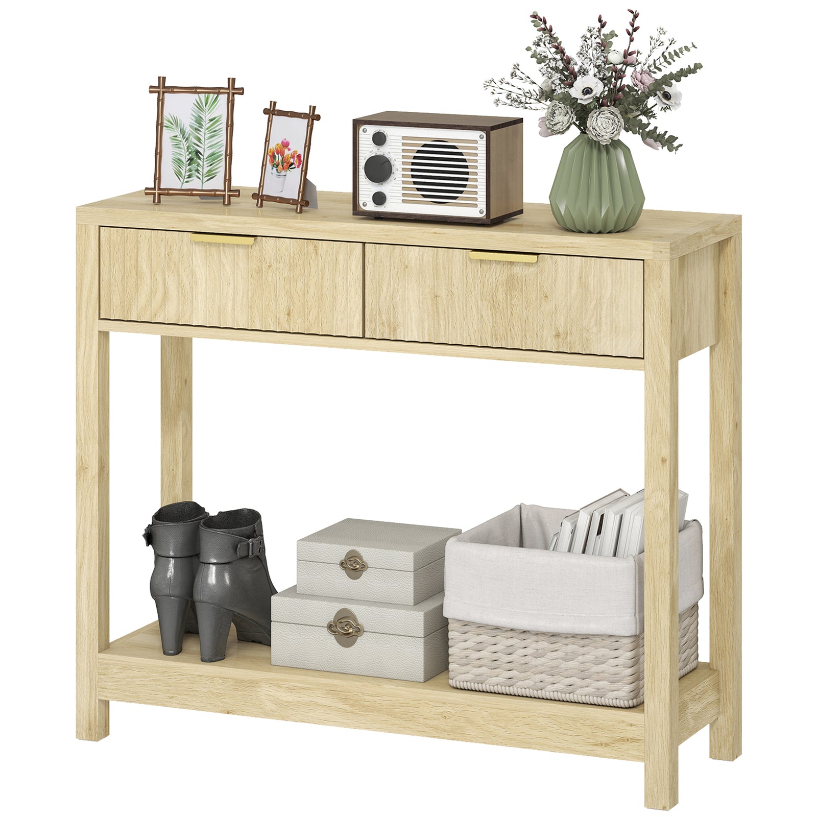 HOMCOM Modern Console Table With Fluted Panel Drawers, Narrow Hallway Table