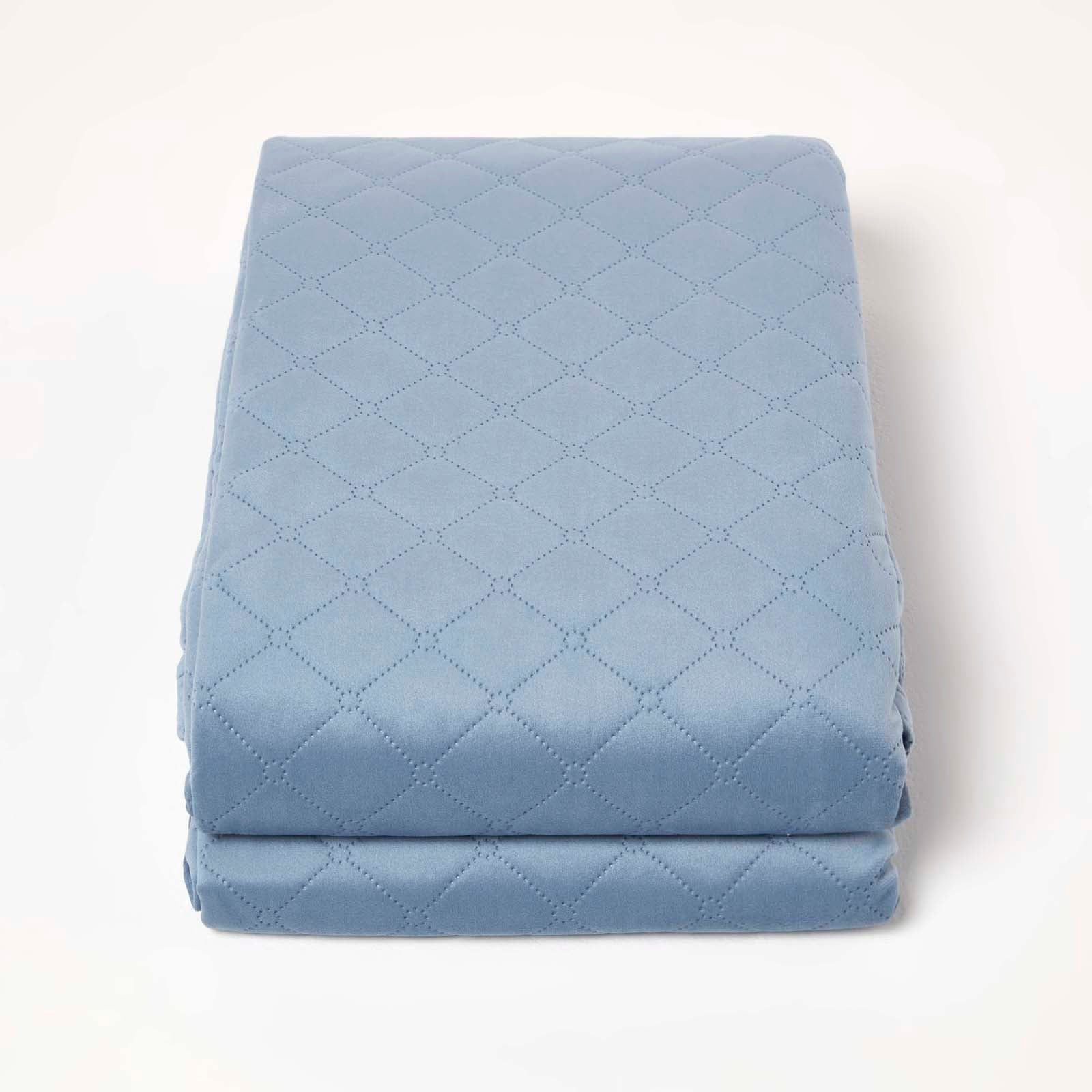 Diamond Quilted Velvet Bed Throw | 150cm x 200cm | Blue