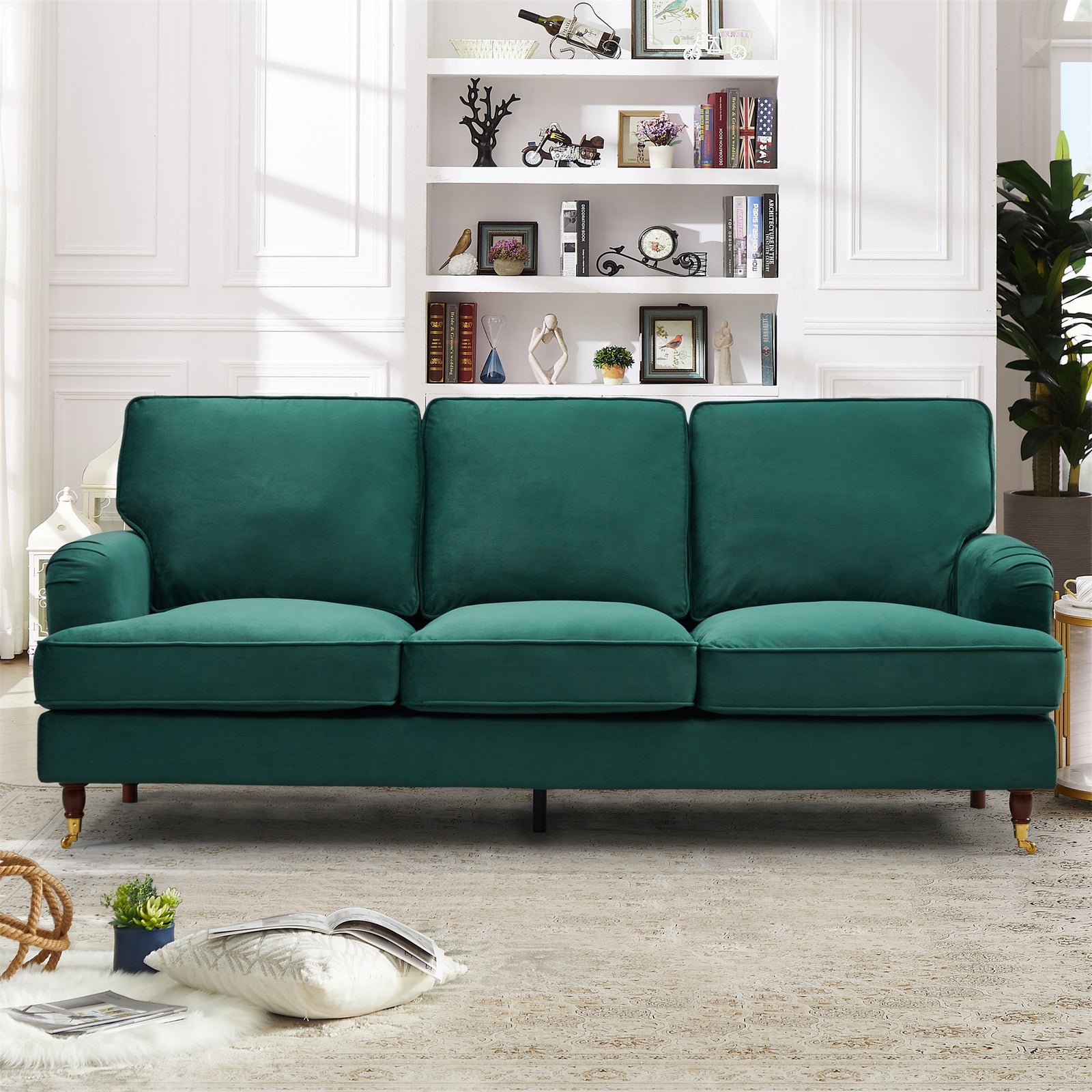 Woodbury 218cm Wide 3 Seat Velvet Fabric Sofa | 3 | Green
