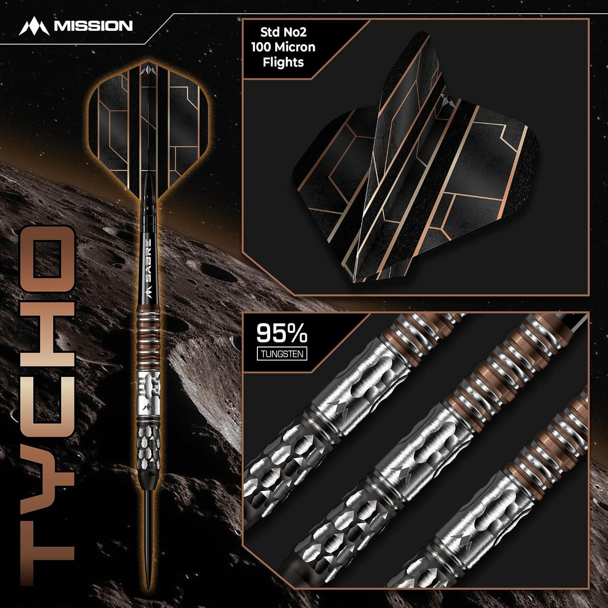 Tycho Darts - Steel Tip - 90% Tungsten | 26g | Black