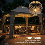 3.3 X 3.3 M Garden Gazebo With Shelves, Upf50+ Permanent Gazebo | Dark Grey