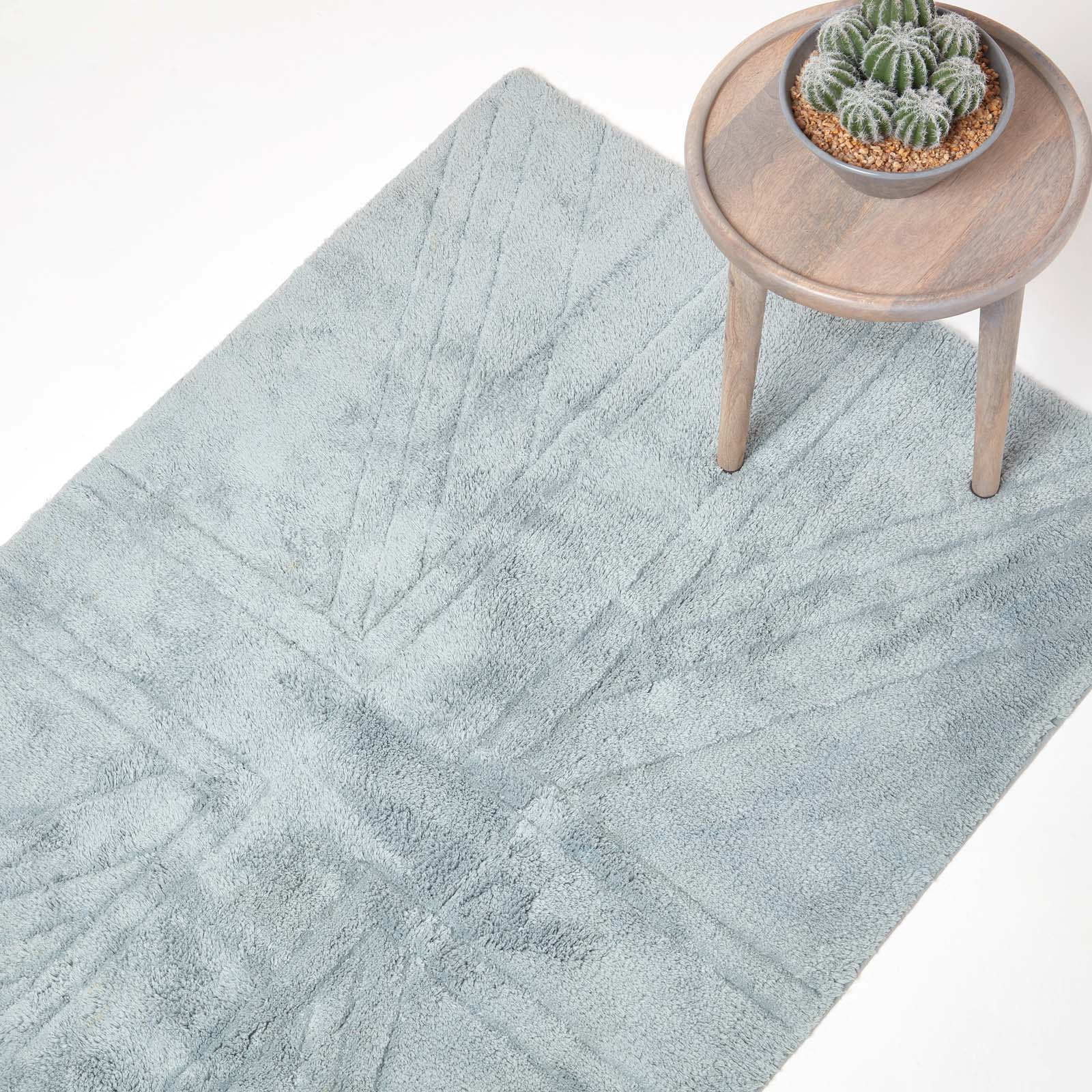 Cotton Tufted Rug Union Jack Plain Embossed Mat | 150cm x 95cm | Silver Grey