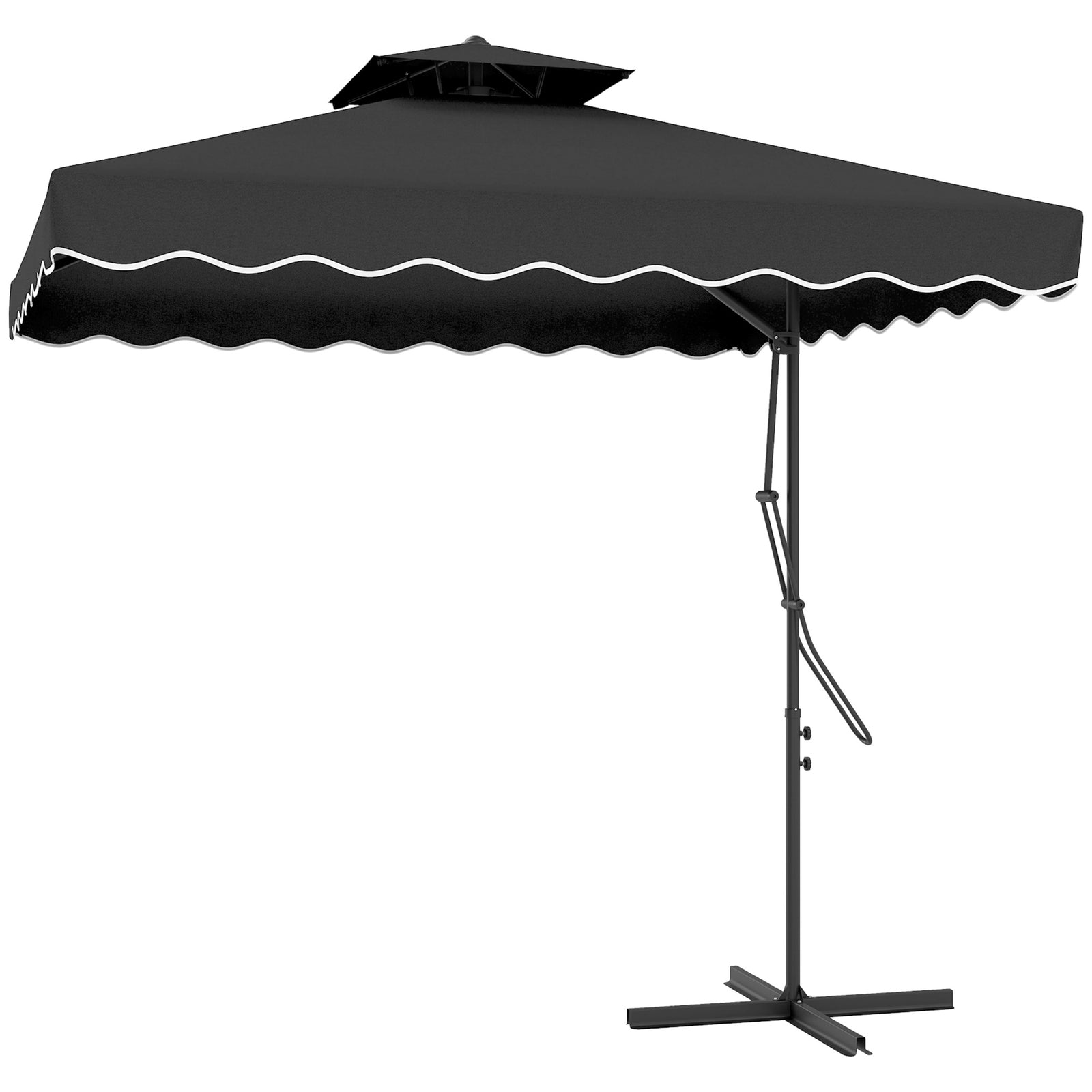 2.5m Square Cantilever Parasol W/ Ruffles | Black