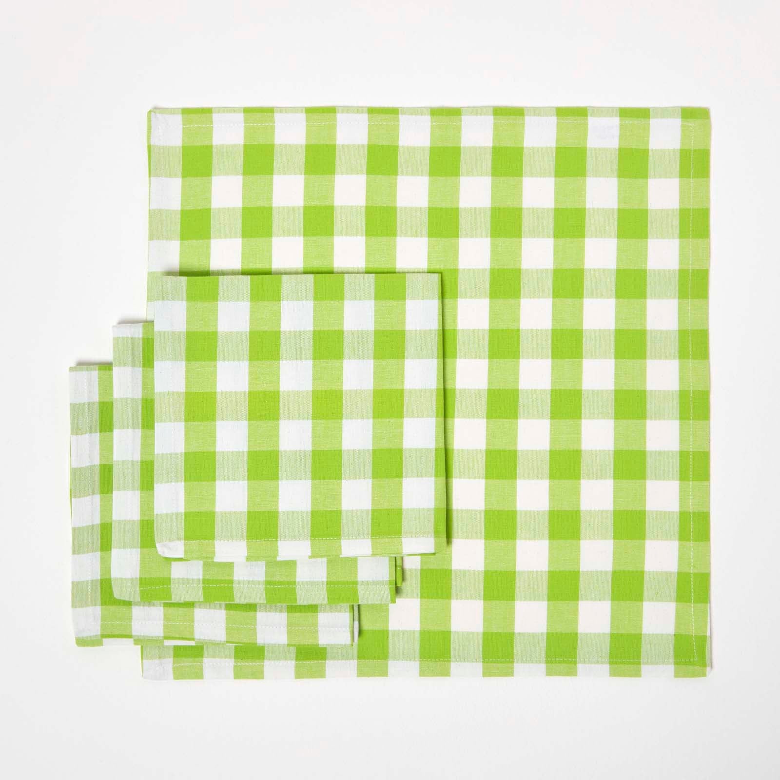 Block Check Cotton Gingham Napkins, Set Of 4 | 45cm x 45cm | Green