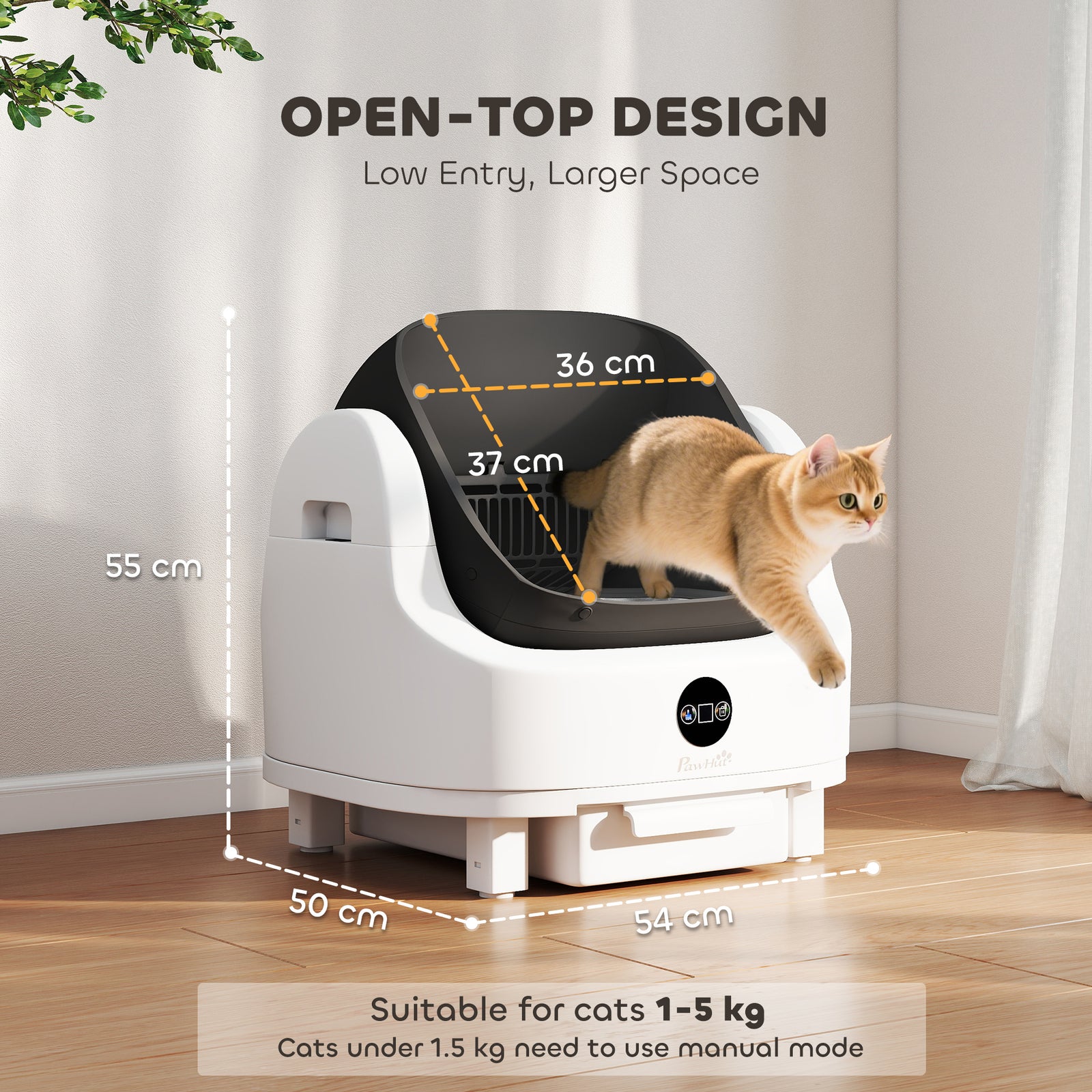 PawHut Self Cleaning Cat Litter Tray With Integrated Security Protection