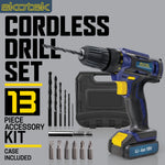 18v Cordless Drill Driver And Screwdriver Set & Drill Bit Kit Li-ion Battery Included, Lightweight Power Battery Drill | 13 Piece Kit – 1x Battery + Charger + Carry Case | Blue