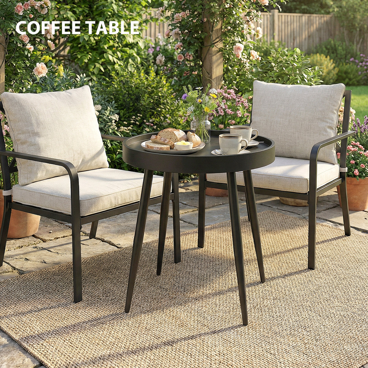 Outsunny Round Garden Table, Outdoor Coffee Side Table With Plastic Top