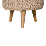 Solid Mango Wood Keeva Beige Round Footstool