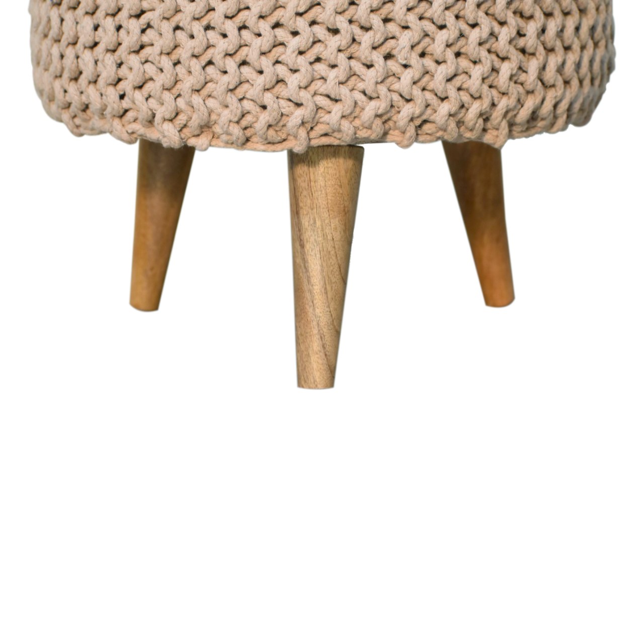 Solid Mango Wood Keeva Beige Round Footstool