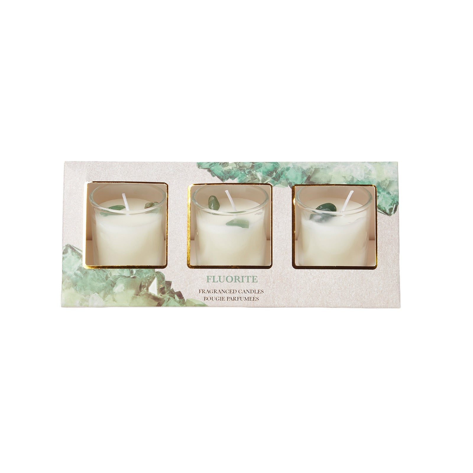 HOMESCAPES Fluorite Black Tea & Vetiver Crystal Scented Candle Set, Pack Of 3
