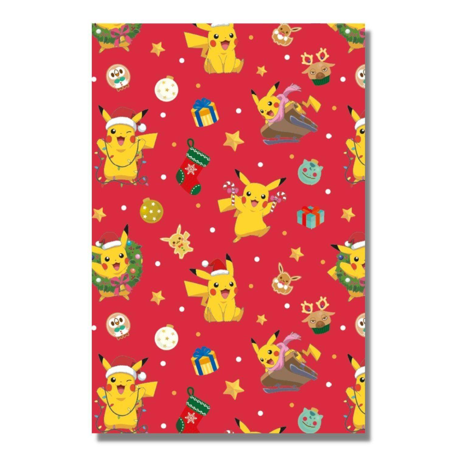 Pokemon Christmas Gift Wrap, 4 Sheet 4 Tag, Official Product