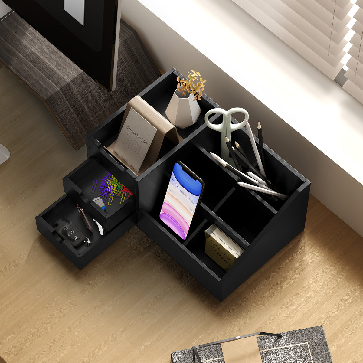 HOMCOM Organiser Holder Multi-function Storage Caddy Drawers Black