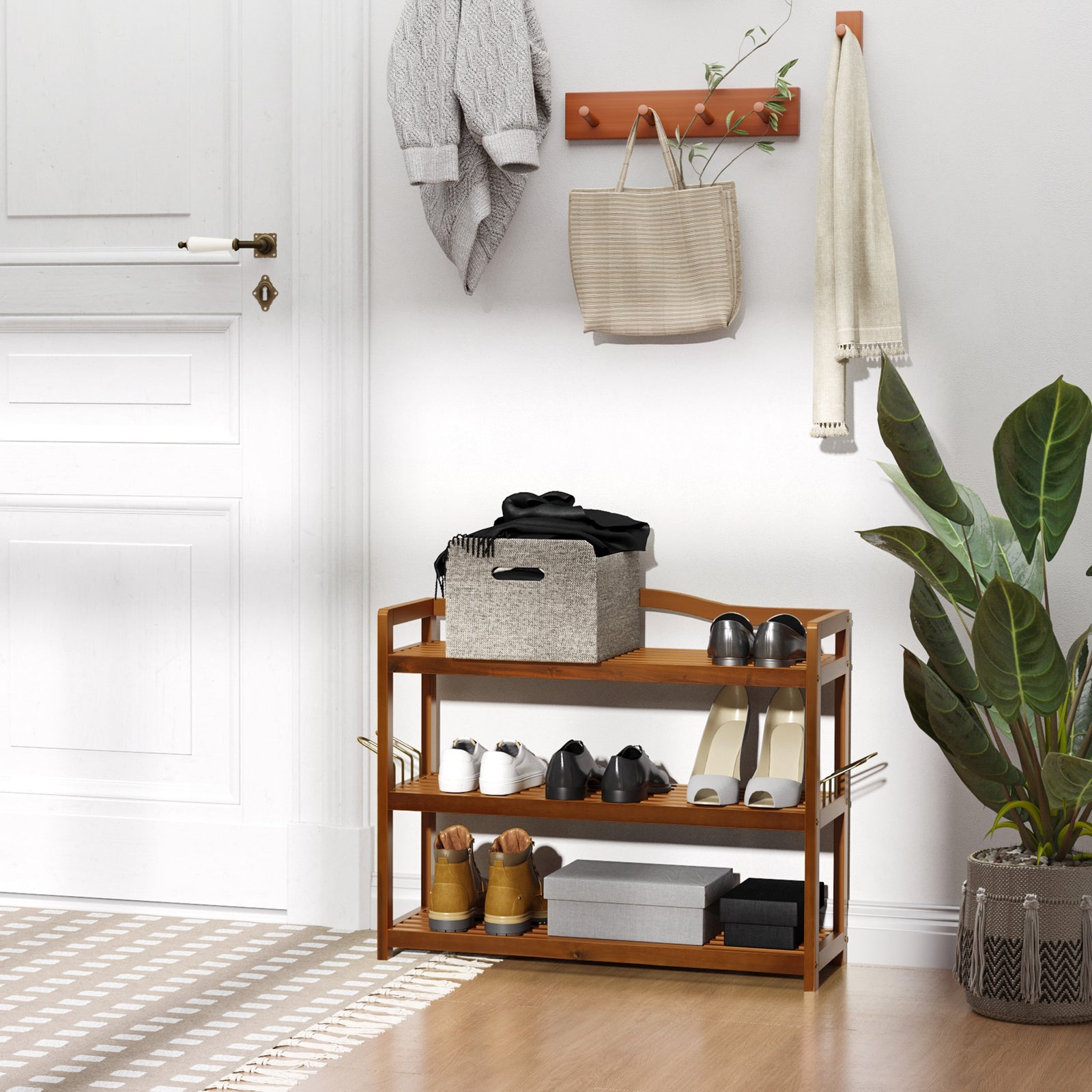 3-tier Shoe Rack Acacia Wood Shoe Storage Shelf Bedroom