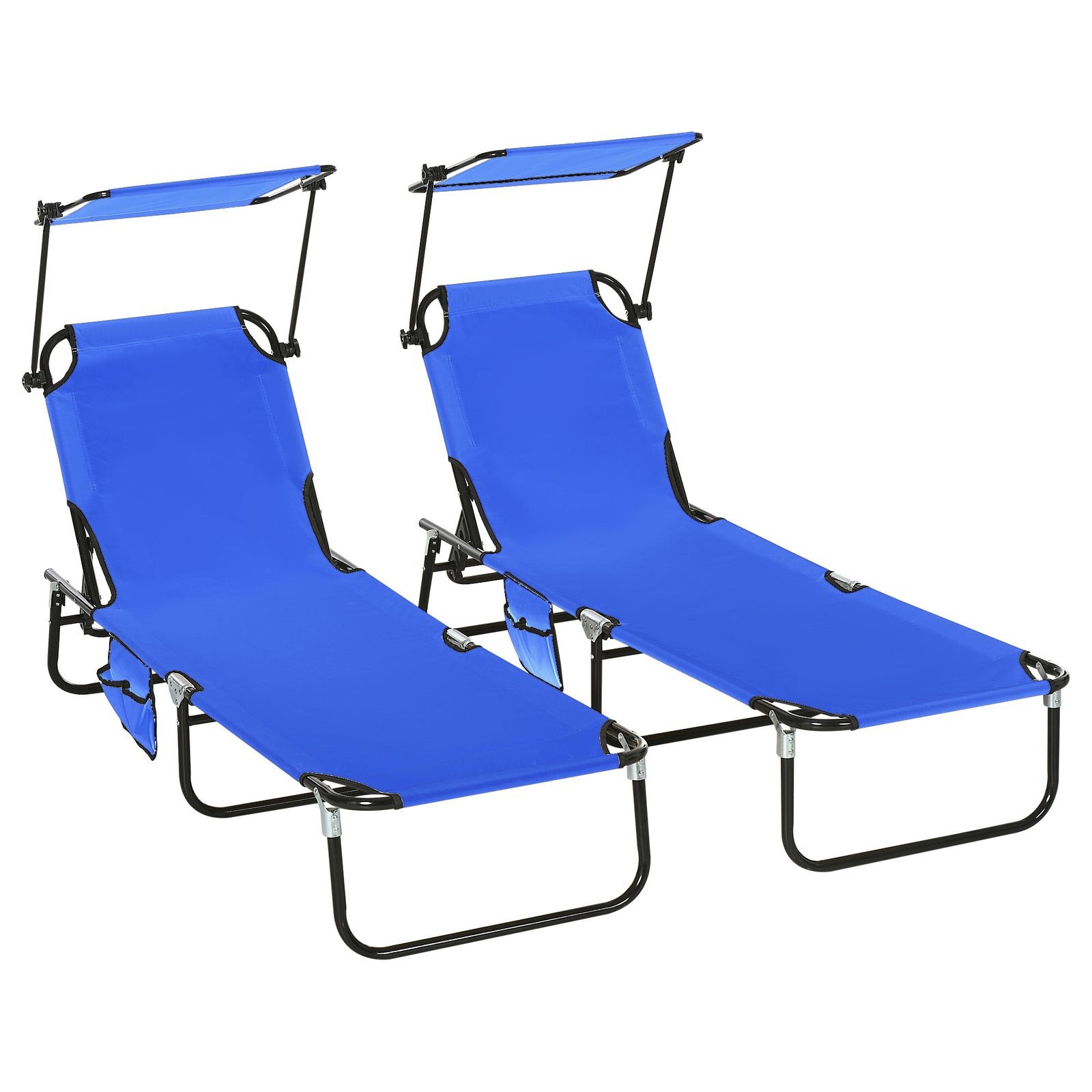 2 Piece Folding Sun Loungers With Adjustable Backrest | Blue
