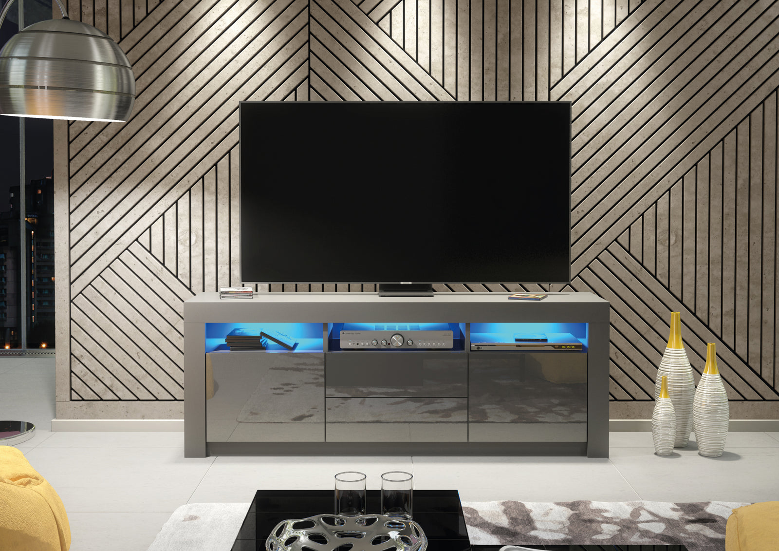 Shine Tv Unit 160cm With Led Lights | Dark Grey