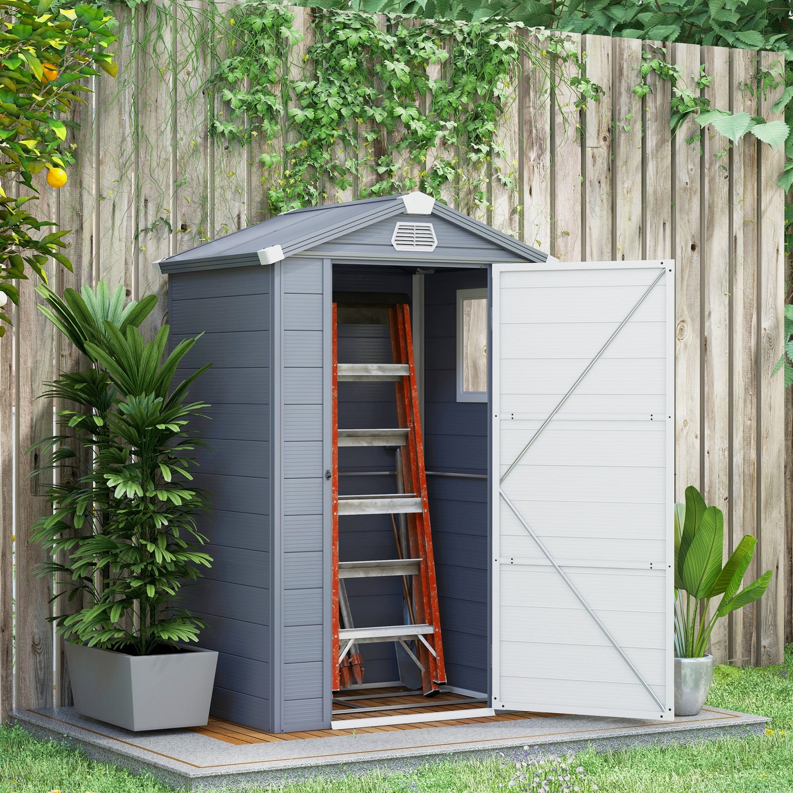 Garden Shed Tool Storage House With Lockable Door, Kit | Small | Gray