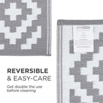 Luxury Outdoor Rug Waterproof Reversible For Garden Patio 100% Recycled, Grey Zoe Geometric | 180cm x 270cm | Grey