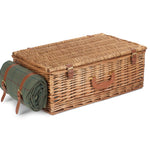 Deluxe Green Tweed Fitted Picnic Wicker Basket | 4-Person | Green