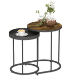 Nesting Side Table Set Of 2, Industrial Round Nest Of Tables | Rustic Brown