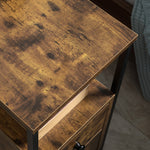 Slim Side Table End Table With 2 Drawers & Storage Shelf | Brown