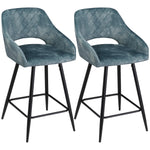 Velvet-touch Bar Stools Counter Set Of 2 | Blue