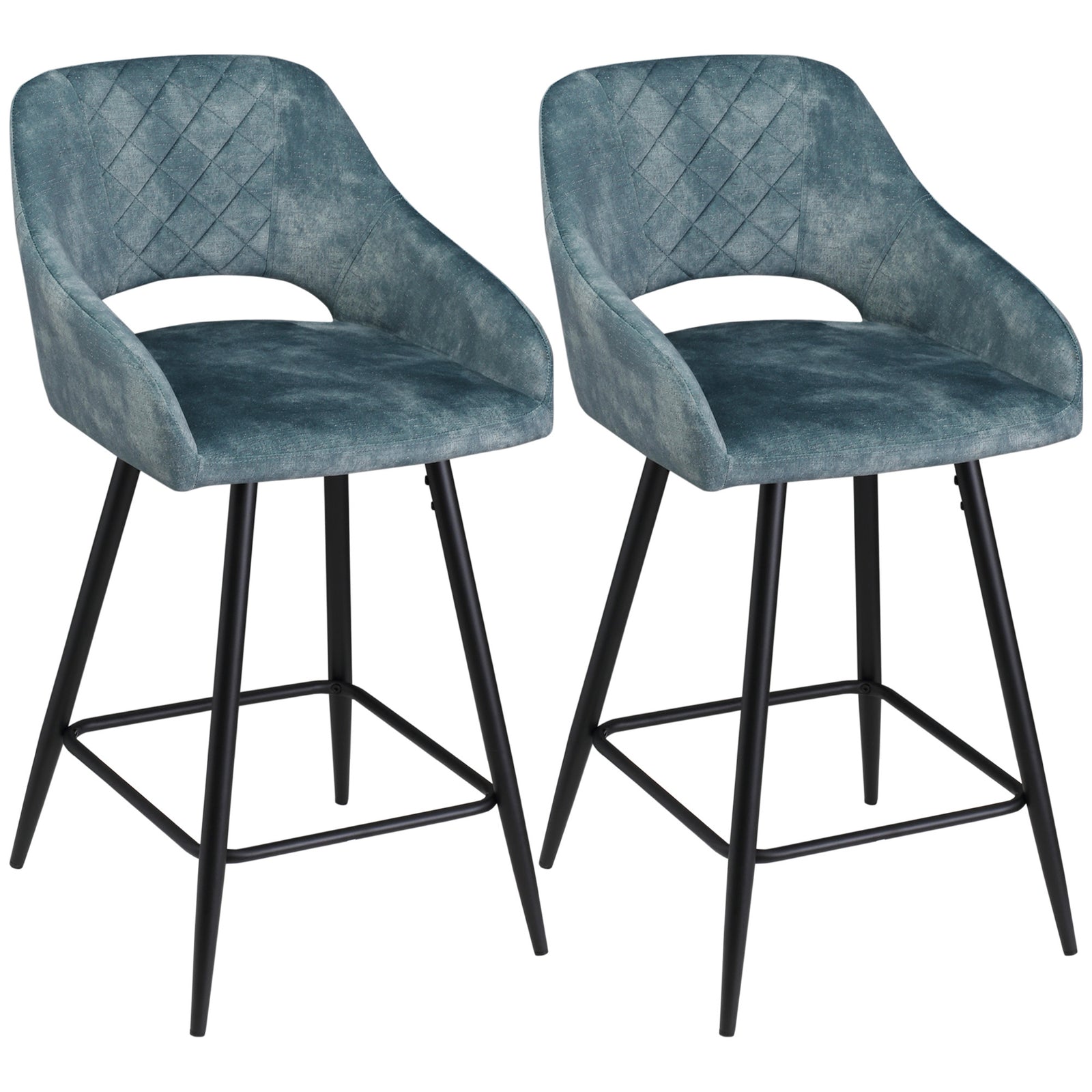 Velvet-touch Bar Stools Counter Set Of 2 | Blue