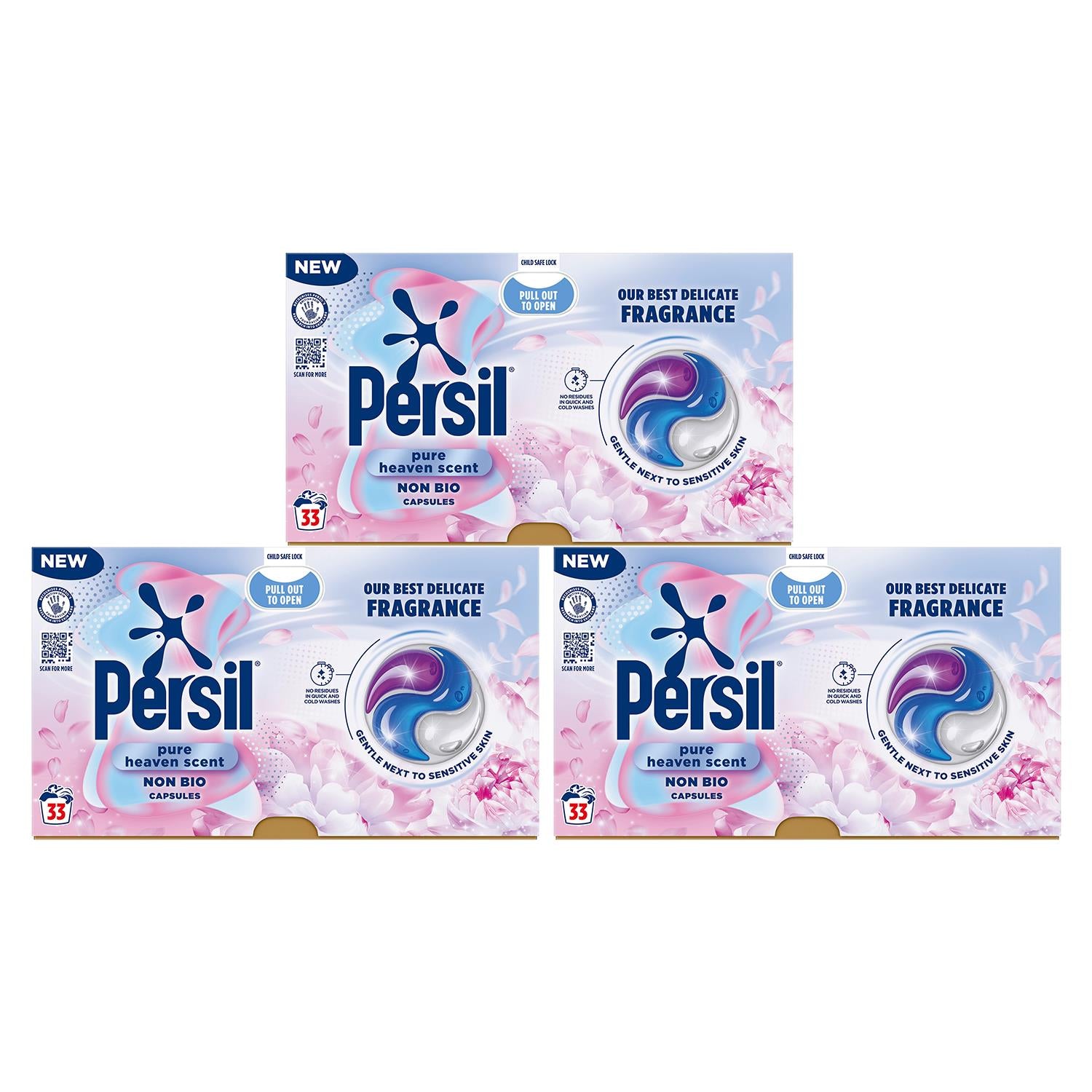 Non Bio Washing Capsules Pure Heaven Scent Stain Removal 33 Washes, 3 Pk