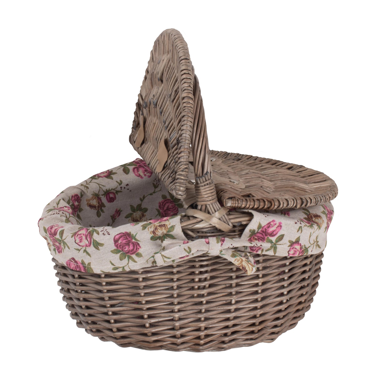 Wicker Small Antique Wash Double Lidded Oval Picnic Basket | Pink