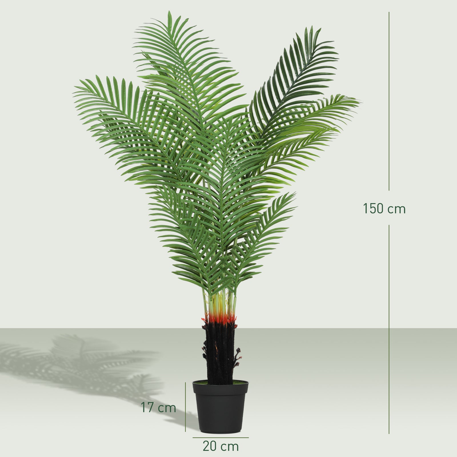 Artificial Areca Palm Tree With Pe Leaves And Flocked Soil | 150cm | Green