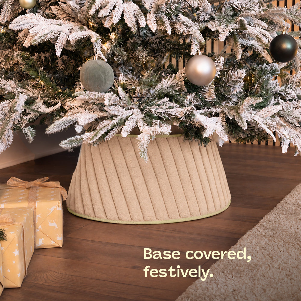 Round Faux Fur Christmas Tree Skirt With Velcro Closure | Neutral
