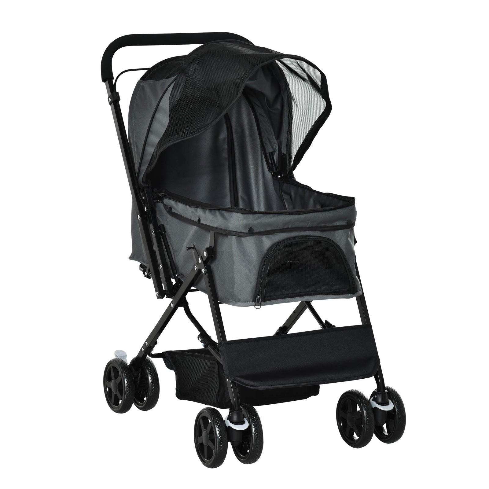 Pet Stroller Dog Foldable Travel Carriage With Reversible Handle | Gray
