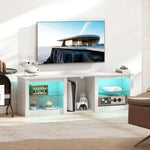 HOMCOM 160cm Tv Unit W/ Led Lights For 70" Tv Modern Tv Stand Cabinet Marble White